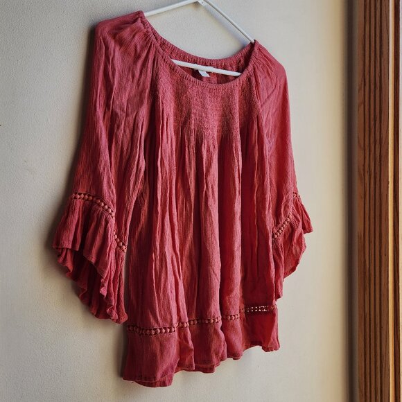 Westport 1962 Coral Scoop Neck Flared Sleeve Poet Blouse Size Small - Picture 3 of 13